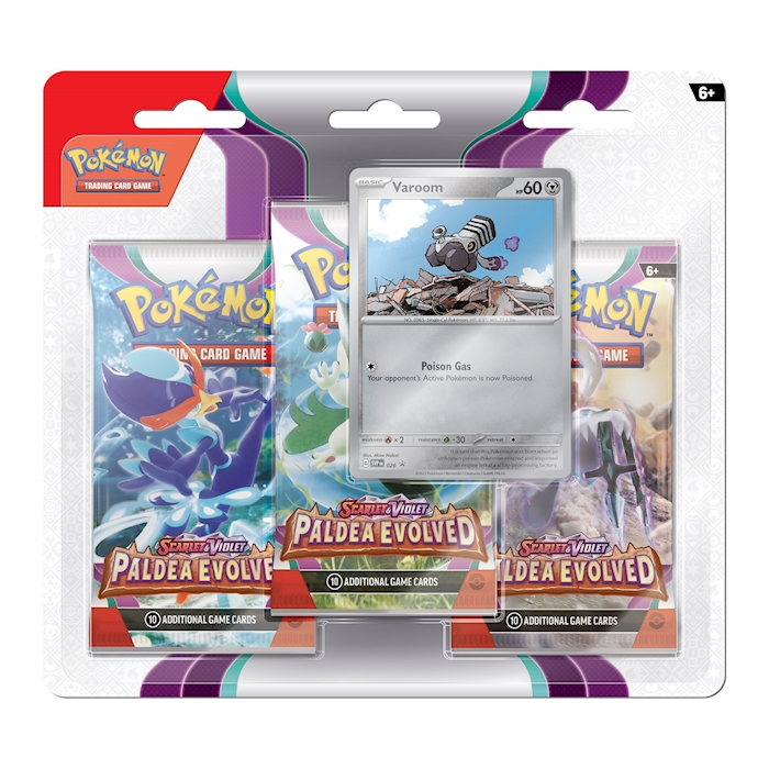 SV02 Scarlet & Violet Paldea Evolved Three Pack Blister - Tinkatink or Varoom