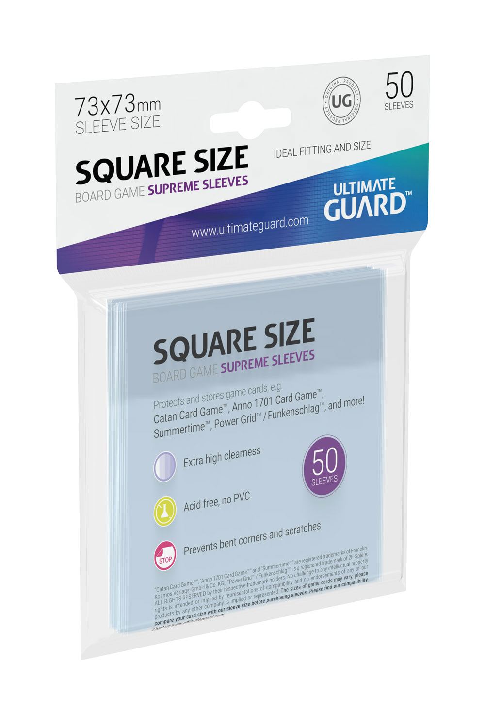 Ultimate Guard Premium Square Soft Sleeves for Board Games (50 Sleeves)