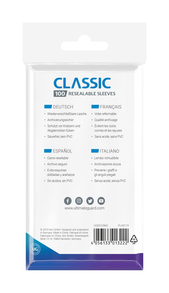 Ultimate Guard Resealable Sleeves Transparent Classic Soft Standard Size