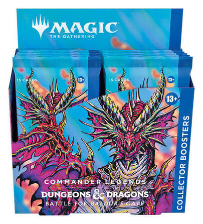 magic the gathering commander legends battle for baldur's gate logo dugeons & dragons collector boosters display 1